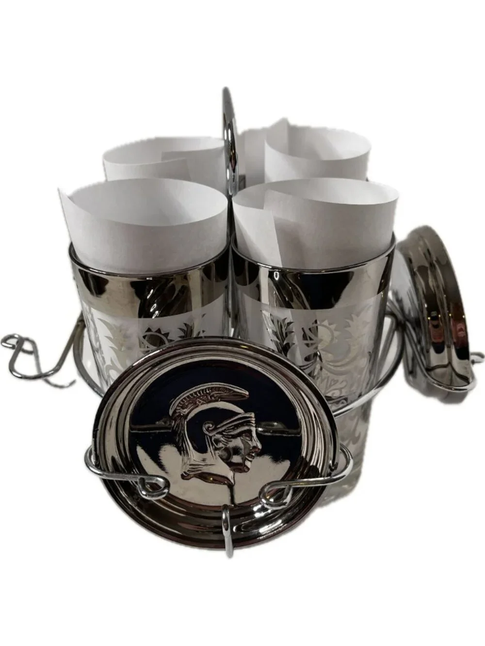 MCM Kimiko Highball Glasses and Coasters Set Barware Silver Knight